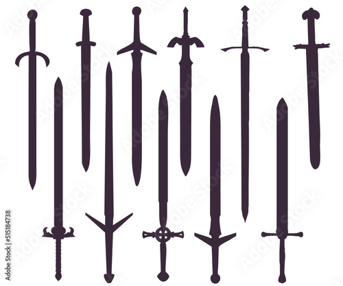 A set of silhouettes of different knight's swords (11 pieces)