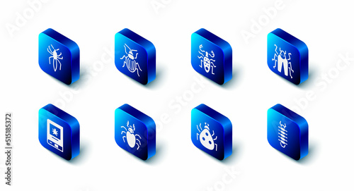 Set Chafer beetle, Beetle deer, bug, Centipede, Ladybug, Book about insect and Spider icon. Vector