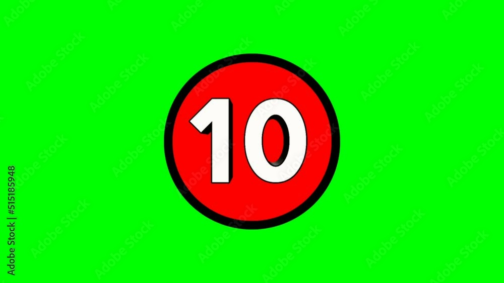 Animation cartoon number ten 10in red circle on green screen background 4k. Animation cartoon number ten 10in red circle on green screen background 4k.