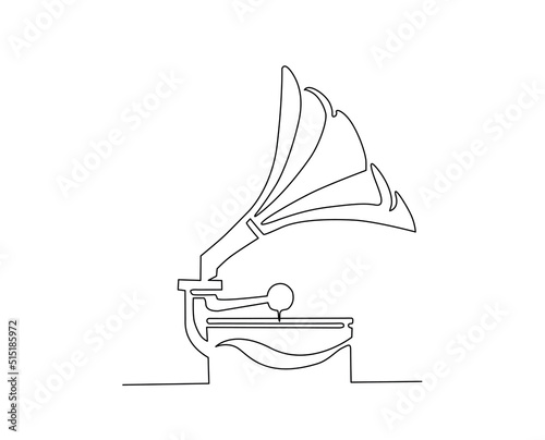 Continuous line art of Gramophone. One line drawing abstract Vintage Gramophone.