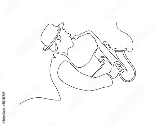 Continuous line art of Saxophonist. One line drawing abstract Saxophonist