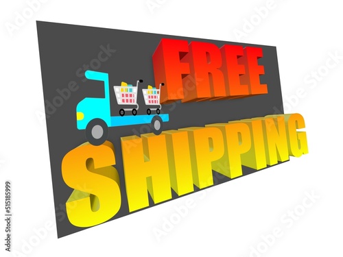 3D Banner FREE SHIPPING with gradient color yellow and red text