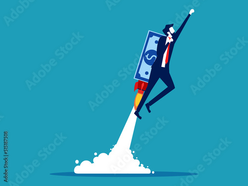 Businessmen fly with money rockets. Start a business with capital. vector illustration