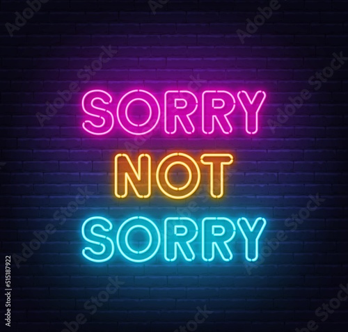 Sorry Not Sorry neon lettering on brick wall background.