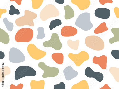 Colorful random round shapes seamless pattern. Hand drawn abstract  pastel colors spots wallpaper. Vector creative illustration.