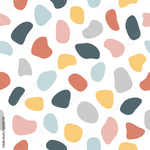 Colorful random round shapes seamless pattern. Hand drawn abstract  pastel colors spots wallpaper. Vector creative illustration.