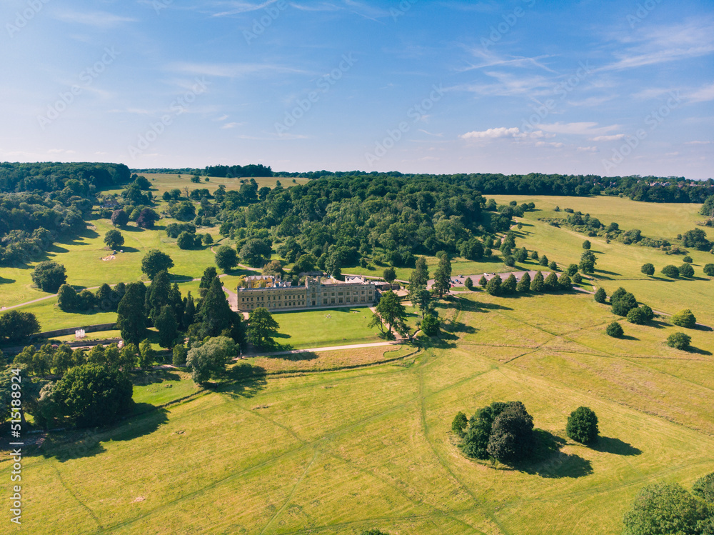 Obraz premium Aerial view of Ashton Court manor house and estate in Bristol countryside, UK