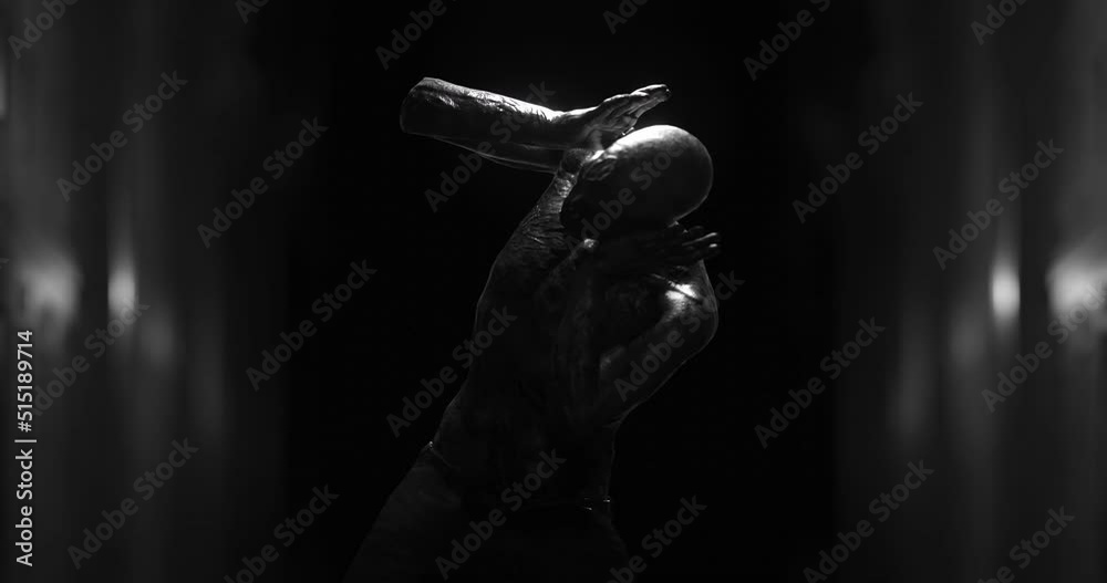 Animation of human like monster in dark tunnel being stunned