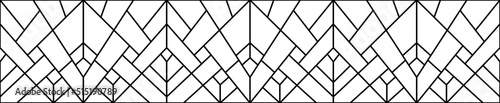 Vector sketch of a stained glass window. Seamless pattern. Abstract stained glass background. Art Deco decor for interior. Luxury modern interior. Template for design. Fence. Iron railing. Tiles.