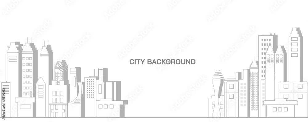 Cityscape line or urban panorama back and white shadow background. Outline city vector illustration concept.