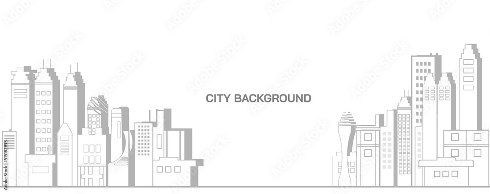 Fototapeta premium Cityscape line or urban panorama back and white shadow background. Outline city vector illustration concept.