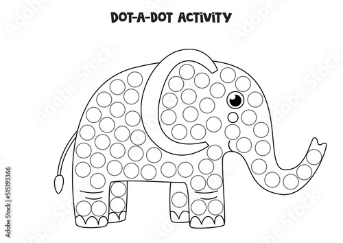 Dot a dot game for preschool kids. Cute elephant.