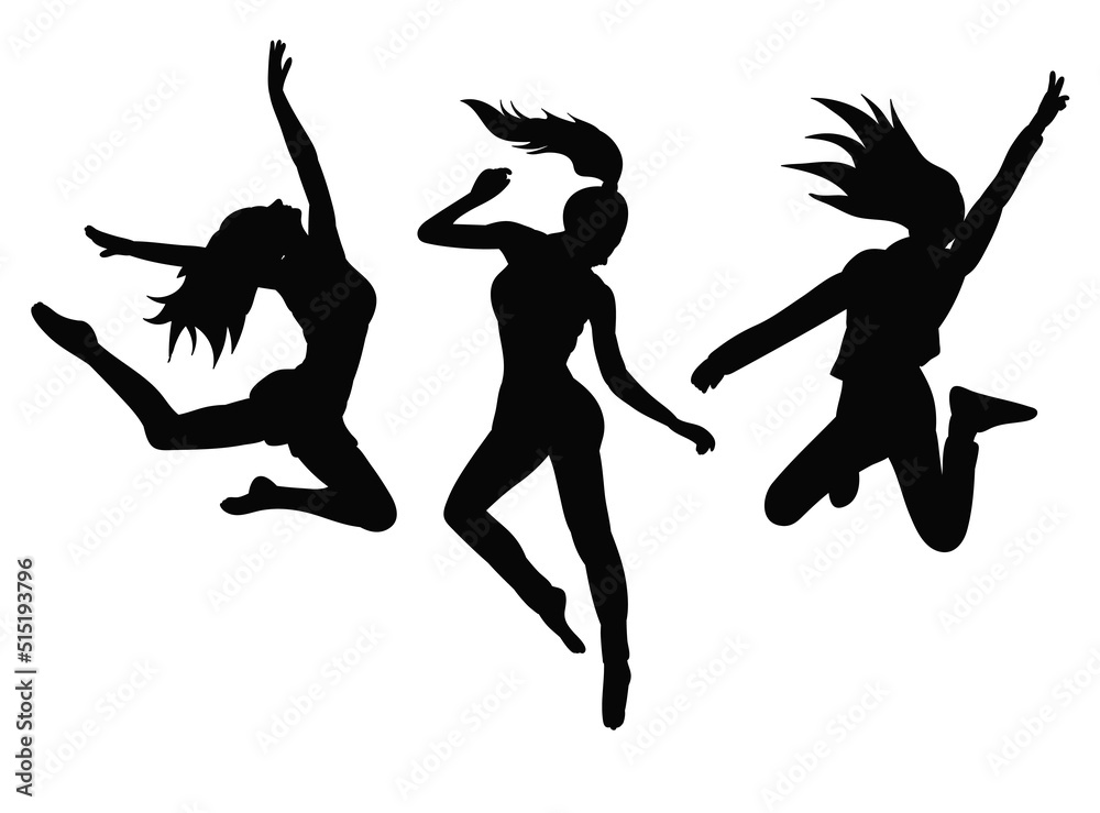women jumping silhouette, isolated, vector