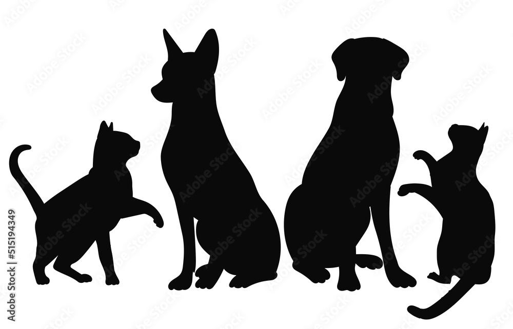 dog and cat friendship silhouette, isolated, vector