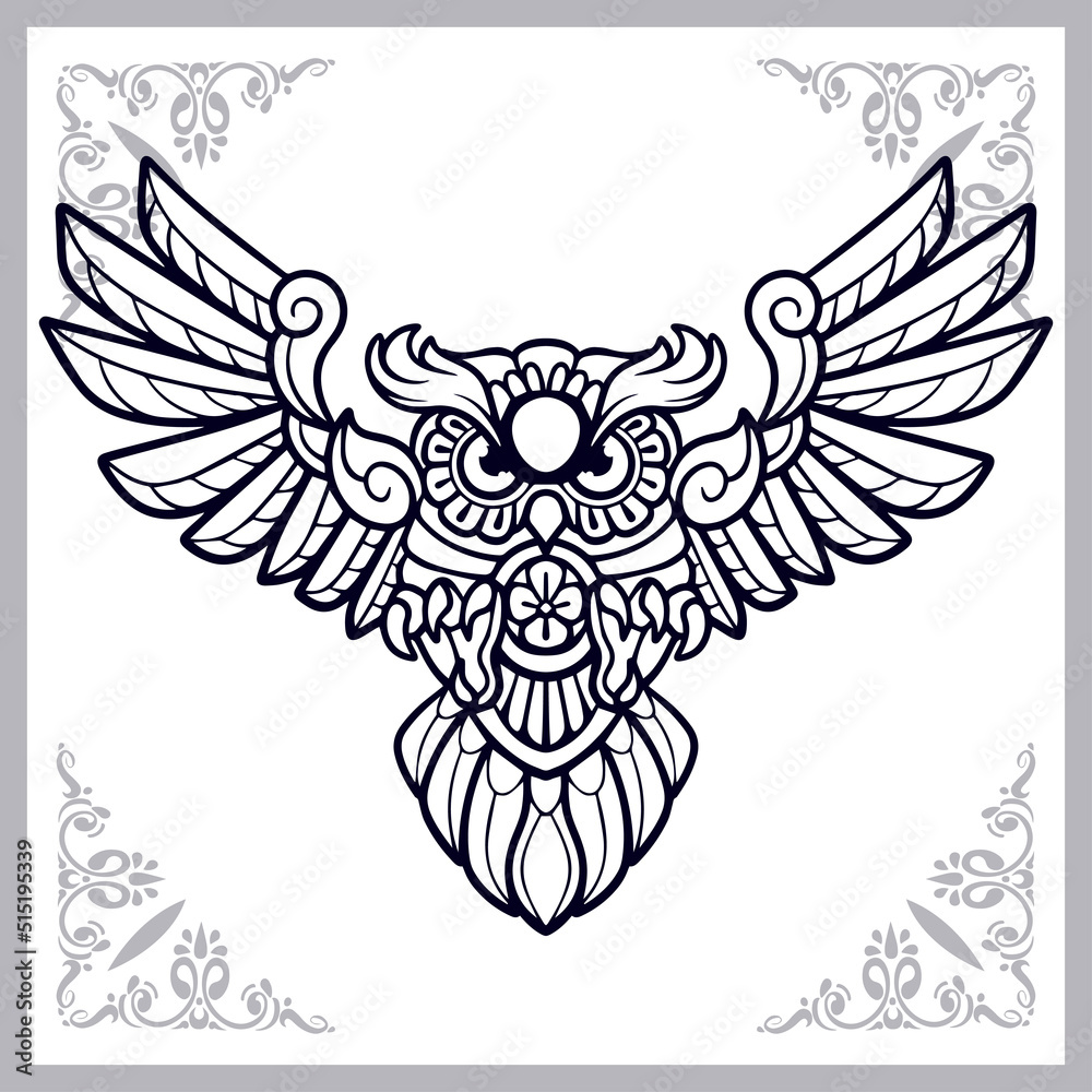 beautiful owl bird zentangle arts. isolated on white background beautiful owl bird zentangle arts. isolated on white background