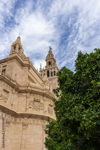 The Catedral de Sevilla (Cathedral of Saint Mary of the See) and La Giralda. Giralda is the name given to the bell tower of the Cathedral.