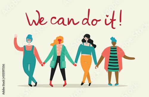 International Women s Day. Women in leadership, woman empowerment, gender equality concepts. Crowd of women of diverse age, races and occupation.