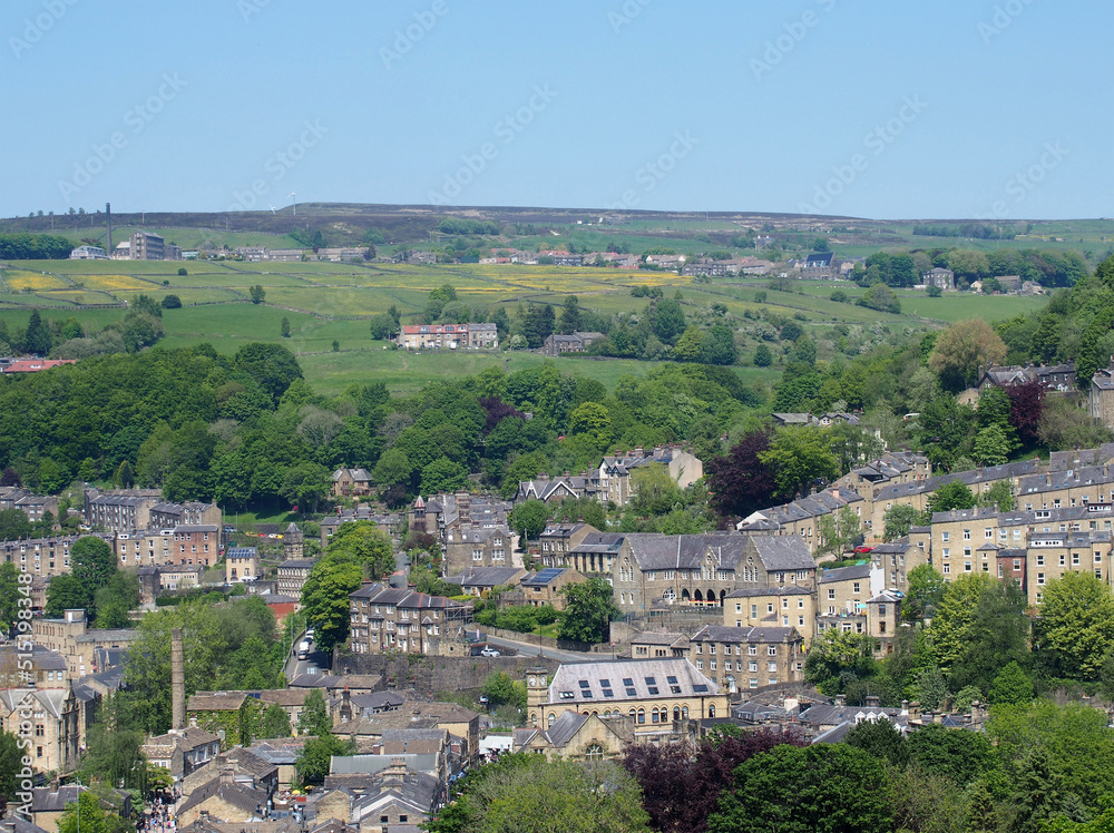 erial view of the town of hebden bridge in west yorkshire in summer