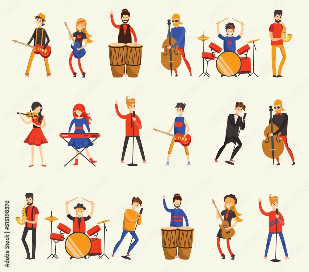 Instrument People Vector background of group of singing and playing music instrument ...