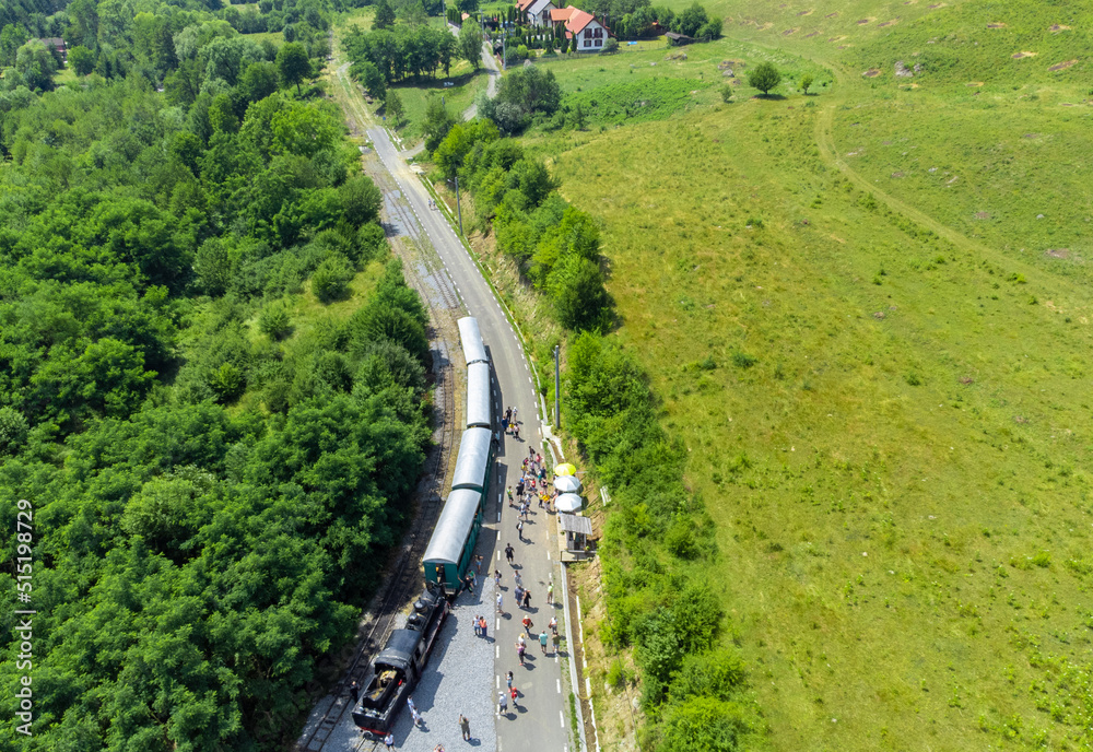 aerial view of the narrow gauge train from Sovata resort - Romania