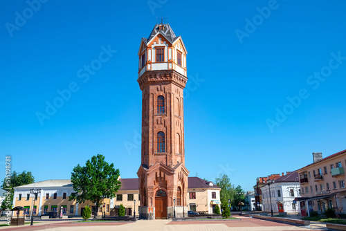 The old  water tower on the city square. Staraya Russa, Russia