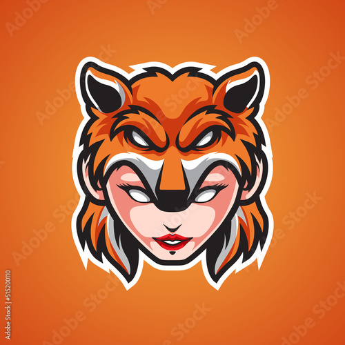 GIRL WITH FOX HAT MASCOT LOGO