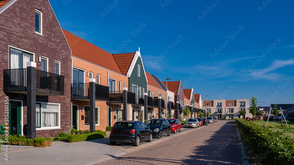 Dutch Suburban area with modern family houses, newly build modern