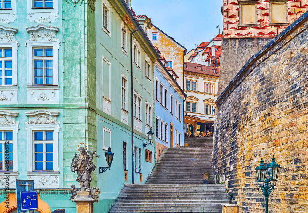 St John Nepomuk statue at Radnicke Stairs, Hradcany, Prague, Czech Republic