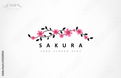 Sakura branch with flowers. Japanese cultivated cherry blossoming with lush pink flowers, symbols of Japan.