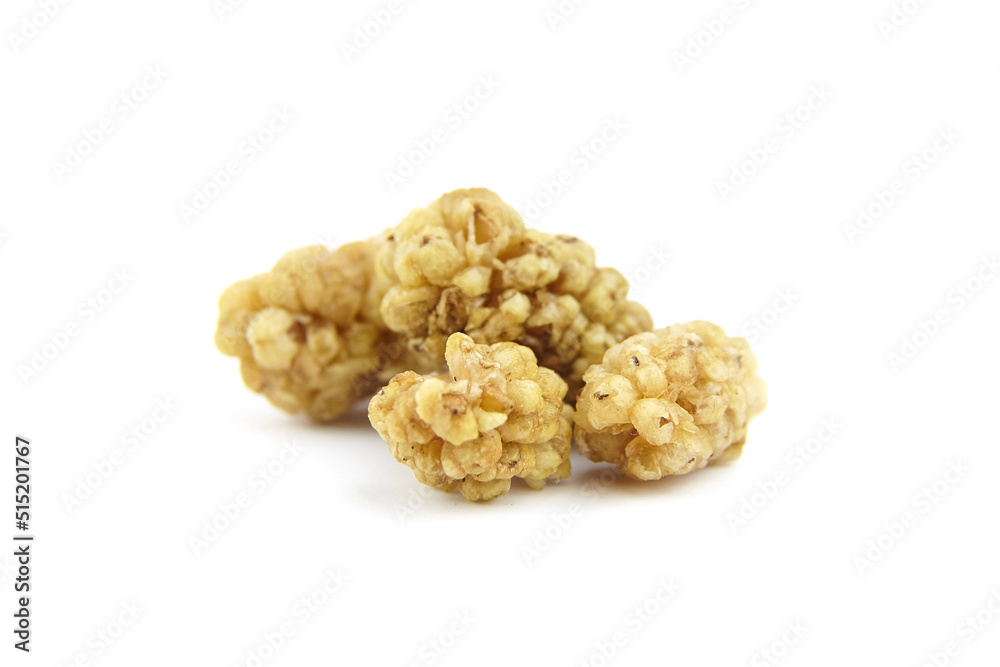 Dried mulberry isolated on white background. Dry sweet berries morus alba Dried mulberry isolated on white background. Dry sweet berries morus alba
