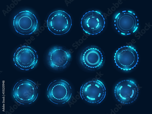 Circle technology elements set. Futuristic hud interface concept.Blue overlay style.