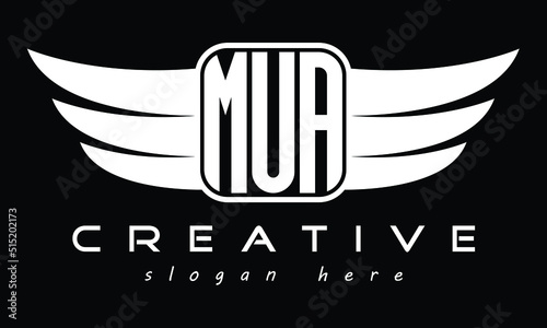 MUA three Letter Wings Flying Initial wing symbol minimalist creative concept flag icon professional logo design Vector template with abstract black and white tattoo