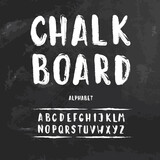 Vector chalk style alphabet isolated letters on textured blackboard. ABC grunge design on shchool board. Hand driwind font. 