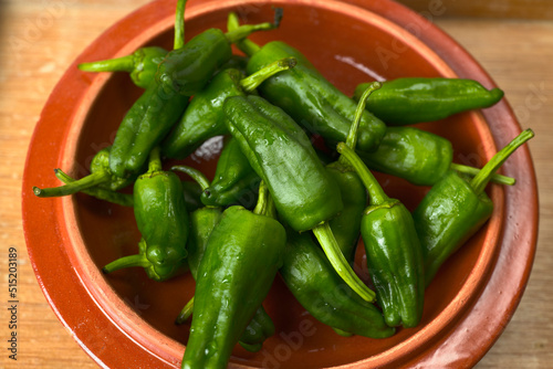 Padron peppers. Species of green and small peppers typical of Galicia (Spain)