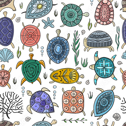 Turtles family. Tortoise background for your design