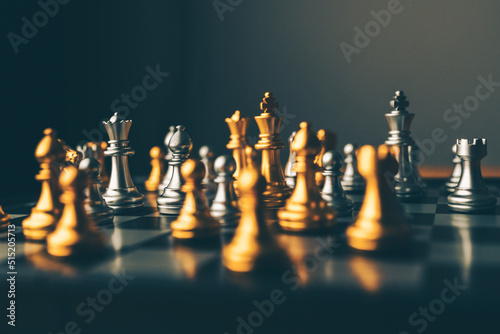 Chess board game to represent the business strategy with competition in the world market. and find out the best solution to meet target objective and goal. Sign and symbol of challenging as concept.