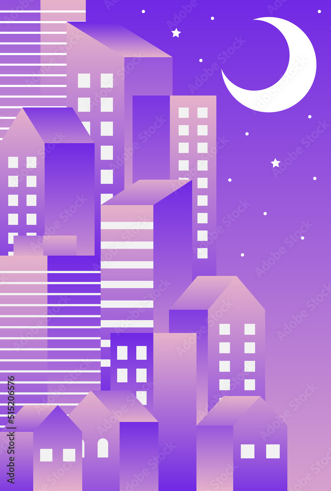 Fototapeta premium 背景素材_シンプルなビル街_グラデーション_夜空