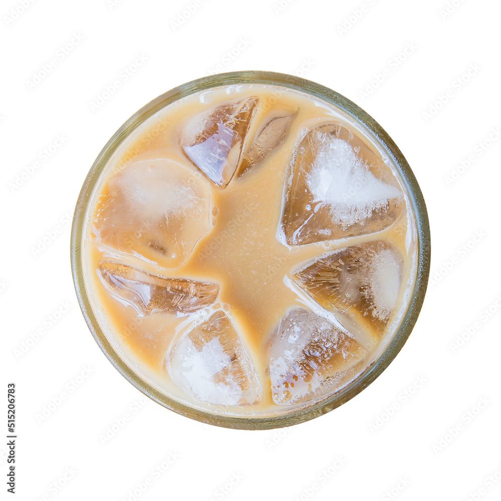 Top view Iced coffee with the bubble in the cup isolated white background. Top view Iced coffee with the bubble in the cup isolated white background.