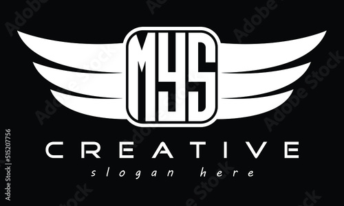 MYS three Letter Wings Flying Initial wing symbol minimalist creative concept flag icon professional logo design Vector template with abstract black and white tattoo