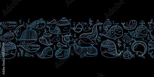 Wild whales. Childish style seamless pattern for your design