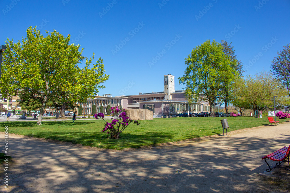 Obraz premium Santo Tirso, Portugal - April 3, 2022: The 25th of April Square (Portuguese: Praca 25 de Abril) and Santo Tirso City Hall.