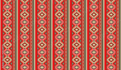 Kilim bohemian seamless pattern for printed fabrics in vector format, repeatable in rectangular shape.