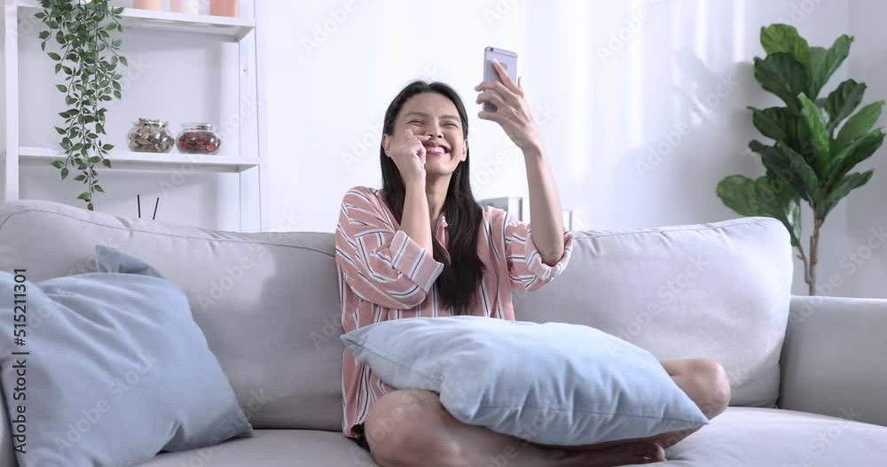 Smart Asian woman using video call communicate with friend from home. Smart Asian woman using video call communicate with friend from home.