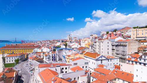 Lisbon, Portugal, April 24, 2022: Colorful houses in Alfama, Lisbon. Alfama is one of Lisbon's most traditional neighborhoods, whose narrow streets were home to fishermen throughout history.