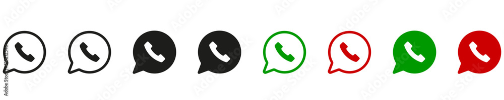 Phone icon set. Phone for chat. On white in modern style. Different versions in flat design. Vector illustration Phone icon set. Phone for chat. On white in modern style. Different versions in flat design. Vector illustration