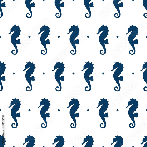 Seahorse blue vector seamless pattern