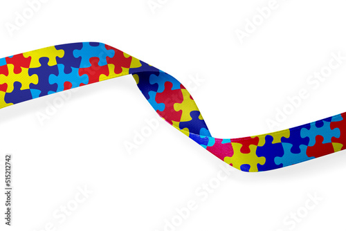 World Autism Awareness Day. Colorful puzzle ribbon on white background