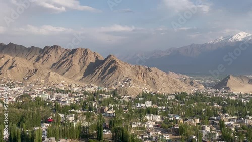 Mountains Around The Community In The Leh City At Summer In Ladakh, India. - panning left photo
