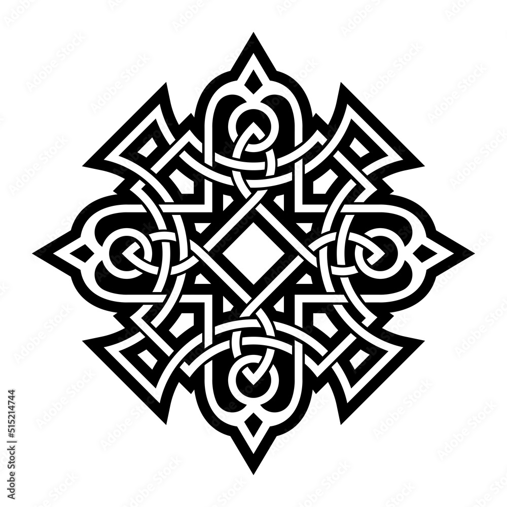 Black and white Celtic knot. Pattern with endless knots in the Gothic style. Scandinavian pattern.
