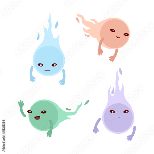 Japanese spirit fireball ghosts, devil, youkai illustration
